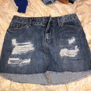 blue jean mini skirt.